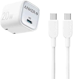 شاحن من أنكر بمنفذ USB-C متوافق مع آيفون 16 و15 وسامسونج جالاكسي وبيكسل بمنفذ واحد بقوة 20 واط مع شحن سريع وتحكم بالحرارة وتصميم مدمج