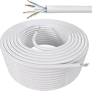 كابل ايثرنت Cat 6 بسرعة 1Gbps دائري مع موصلات RJ45 (ابيض، 100 متر)
