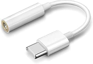 محول مقبس سماعة راس من تايب سي الى 3.5 ملم، كيبل دونجل AUX الى USB C محول من منفذ نوع سي إلى مدخل صوت (جاك 3.5 ملم) - ابيض