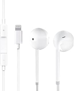 In-Ear Wired Headphones L Connector Built-in Microphone and Volume Control Noise Isolating - White and Direct Work Without Bluetooth