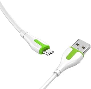 LDNIO كابل بيانات كلاسيكي للشحن السريع LS571 من بلاستيك PVC 2.1 امبير بطول 1 متر USB الى مايكرو - ابيض واخضر