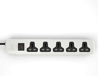 LOCK Power Strip 5 Universal Electrical Outlets with Overload Protection Switch (White)