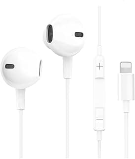 سماعات أذن سلكية بمنفذ Lightning مع ميكروفون وتحكم في الصوت متوافقة مع ايفون 13/12/11/Xs Max/Xr/Xs/X وتدعم جميع أجهزة iOS