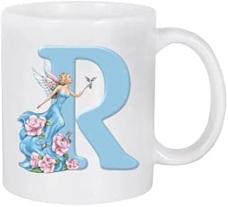 White Mug with letter (R) Coloured Design