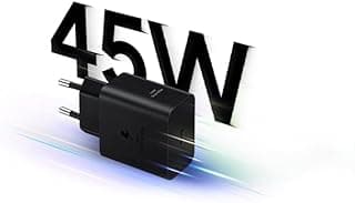 شاحن سامسونج 45W USB C، محول طاقة فائق السرعة 45W، محول USB C إلى USB، شاحن سامسونج أصلي فائق السرعة، بدون كابل، أسود
