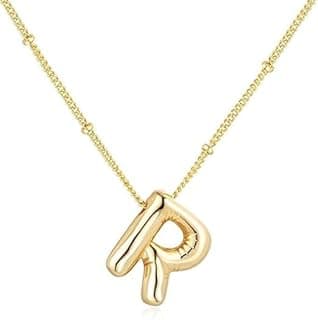 Balloon Initial Letter Necklace, Gold Stainless Steel, Classic Chain