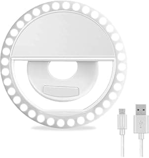 رينج لايت سيلفي محمول للموبايل، فلاش LED للتصوير، قابل للشحن، 3 مستويات سطوع (أبيض)