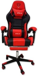 FORGEL Gaming Chair with Footrest, Ergonomic Computer Office Chair Lumbar Support, Video Height Adjustable, 360° Swivel Seat and Headrest, Red in Black, PU Leather-ELMOTAHEDA