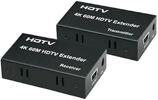 4K HDMI Extender Over Ethernet Cable – 60M Transmission Distance – Full HD 1080P & 4K Support – HDCP Compatible – Plug & Play Signal Booster Kit – Audio Video Transmission Extender