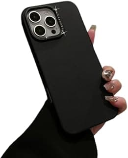 جراب متوافق مع ابل iPhone 16 pro بملمس جلد فاخر، حلقة كاميرا مرصعة، ممتص صدمات، تصميم نحيف - أسود