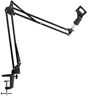 ذراع تعليق ميكروفون معدني NB-35 مع كابل XLR مدمج، حامل صدمات ومشبك تثبيت للمكتب (أسود)