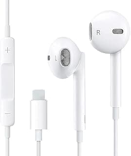 Earbuds with Lightning Connector [Certified] Wired HiFi Noise Isolating Microphone + Volume Control Compatible with iPhone 14 13 12 11 X SE 8 7 Series, White