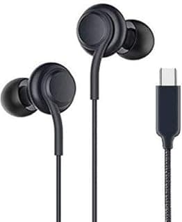 سماعة أذن سلكية USB C مع ميكروفون وريموت، عزل ضوضاء متوافقة مع جالكسي S25 وS24، A55 الترا، ايفون 16، ايفون 16 Pro Max، ايباد برو ومعظم الأجهزة بمنفذ USB C - أسود