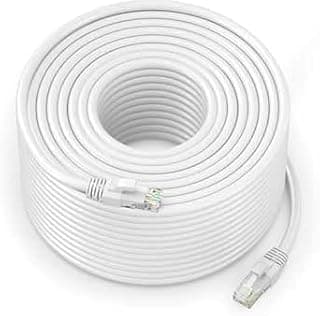 كابل إيثرنت Cat 6 سرعة 1Gbps دائري مع رؤوس RJ45، أبيض (70 متر)