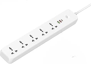 SC5319 Smart Power Strip 5 Sockets 3 USB Ports 38W Fast Charging 2M Cord Integrated Protection White