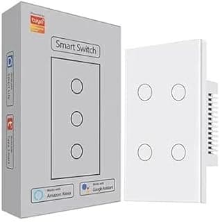 Tuya Zigbee Smart Light Switch, 4 Gang Touch Touch Panel, Alexa & Google Home Compatible,White
