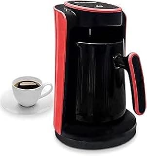 Electric Turkish Coffee Maker, 600W, Anti-Spill Smart Sensor, 280ml Capacity for 1-4 Cups, Stainless Steel Heating Element, Auto-Shutoff (Red)