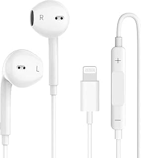 سماعات اذن سلكية للايفون بمدخل Lightning، ميكروفون مدمج وتحكم عن بعد، صوت HiFi وعزل ضوضاء، ابيض