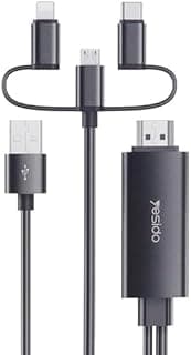 كابل HM05: محول 3 في 1 بطول 1.8 متر – لايتنينج، مايكرو USB، تايب سي إلى HDMI، تصميم ضد التشابك