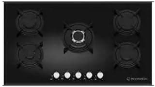 Ecomatic Built in Gas Crystal Hob 90 CM -5 Burners SABAF Italy - Triple Ring 3.8 KW -Full Safety - Auto Ingition Enameled Holders - SCHOTT Glass