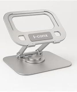 Aluminum Alloy Laptop & Tablet Stand, 360° Rotating Adjustable Riser, Foldable Ergonomic Notebook Holder with Heat Dissipation, Compatible with iPad, MacBook & Laptops up to 17" - Silver