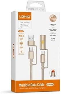 LC18 4 in 1 Multifunctional Data Cable - 65W Fast Charging - Includes USB-A & Type-C Tips and Cigarette Lighter - 1.2M