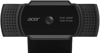 كاميرا ويب USB بدقة FHD، دقة 1920 x 1080، عدسة 2 ميجابكسل، تركيز تلقائي، ميكروفون رقمي مدمج، قاعدة دوران 360 درجة، متوافقة مع ويندوز وكروم، اسود