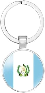Guatemala Flag Keychain, Tricolor National Flag Design, Silver Metal Keyring, Football Team Fan Souvenir