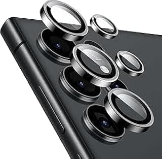 واقي عدسة كاميرا معدني وزجاج مقوى 9H مضاد للصدمات والخدش متوافق مع Galaxy S22 Ultra (أسود)