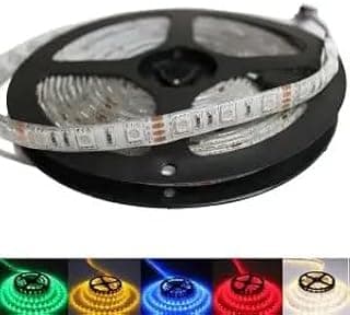 شريط إضاءة LED مقاوم للماء، RGB متعدد الألوان، 5 متر، 12 فولت، قابل للقص مع موصل