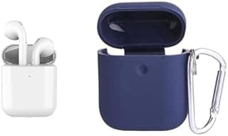 bt847 Mini Wireless Vbuds Headphones - White, + Keendex kx 1689 silicon cover for airpods protection & point for power with hanger- blue