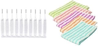 Bundle of Shower dredge brush mini multifunction cleaning brush for garden sprinkler 10pcs cleaning brush+Kitchen cotton towel set, 5 pieces, multi color