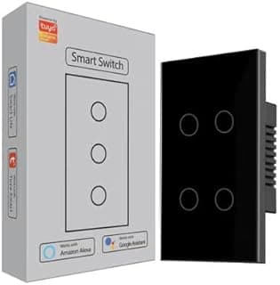 Tuya Smart Zigbee Light Switch, 4 Gang Touch Panel, Compatible with Alexa and Google Home,BLACK