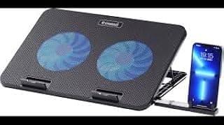 قاعدة تبريد لاب توب C6000 مقاس 25 سم- 43 سم، 2 مروحة هادئة، إضاءة ليد، لون أسود، مروحة تبريد هوائية قابلة للطي بإضاءة خلفية (أسود/ أزرق، 43 سم)