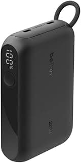 Belkin Power Bank 10000mAh, Portable Charger Thin with 2 USB-C Ports, Digital Battery Display, 20W Charging for iPhone 16 15 Series Samsung Galaxy S25 S24 Pixel 9 iPad, etc. - Black
