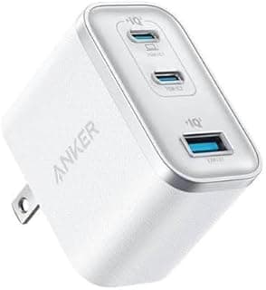 شاحن من أنكر بمنفذ USB متوافق مع آيفون وسامسونج وبيكسل وماك بوك وكروم بوك وإيربودز بـ 3 منافذ بقوة 70 واط مع شحن سريع ومدمج