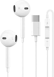 سماعة أذن سلكية بمنفذ USB Type C، صوت ستيريو HiFi مع عزل ضوضاء وميكروفون وتحكم في الصوت