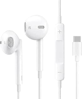 سماعة أذن ستيريو أصلية بسلك USB C لهواتف سامسونج Galaxy Note 10 / Note 10 Plus S10 S9 S10e وايفون 15 16 17، ميكروفون مدمج، تحكم في الصوت، خاصية عزل الضوضاء، منفذ Type-C