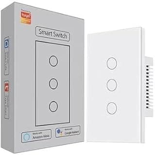 Tuya Wifi Smart Light Switch, 3 Gang Touch Touch Panel, Alexa & Google Home Compatible, White