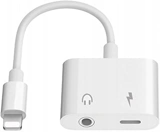 محول Lightn الى مقبس 3.5 ملم وشحن، مقبس صوت سماعة رأس نوع Lightn وصلة شاحن ووصلة صوت ايه يو اكس 2 في 1 مع محول رقمي تناظري هاي فاي لأجهزة آلايفونات، ابيض