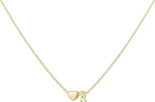 Initial Letter With Heart Pendant Necklace, Gold Plated Chain, Dainty Jewelry