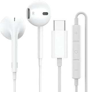 سماعات رأس USB نوع C لموبايل آيفون 16 برو ماكس 15 بلس اي باد برو مع ميكروفون وسماعات أذن ستيريو هاي فاي سلكية داخل الأذن، سماعات USB نوع C لسامسونج S23/S22/S21/S20/A54 وجوجل بيكسل 8/7/6A وون بلس 10