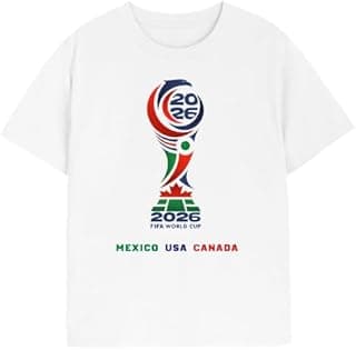 تيشيرت كأس العالم FIFA 2026، أبيض، تصميم تروفي المكسيك والولايات المتحدة وكندا، مقاس (S)