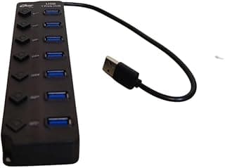 Zero ZR307 USB 2.0 7-Port Hub with Individual Switches, High-Speed Data Transfer, Plug and Play, Black
