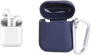 bt847 Mini Wireless Vbuds Headphones - White, + Keendex kx1690 case for airpods protective with hanger - blue