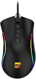 ماوس العاب ار 8 سلكي بمنفذ USB - 7200 نقطة لكل بوصة بصري / 7 ازرار قابلة للبرمجة - اضاءة خلفية ملونة RGB - ماوس العاب مريح للكمبيوتر واللاب توب | اسود (G209)