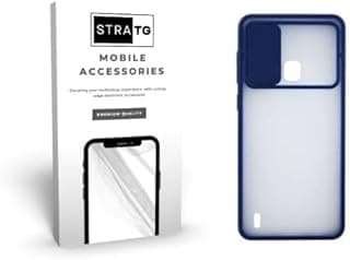 جراب شفاف وأزرق داكن مع غطاء منزلق لحماية الكاميرا لهاتف انفينيكس Smart 4 X653 - جراب موبايل أنيق وواقي