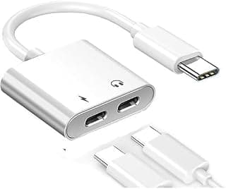 محول سماعة رأس USB C إلى Type C (2 في 1)، كابل صوت DAC Type C مقسم شحن Type C، دونجل شاحن سماعة رأس سلكية أبيض