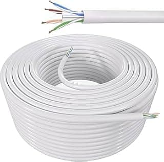 كابل ايثرنت Cat 6 بسرعة 1Gbps دائري مع موصلات RJ45 (ابيض، 100 متر)