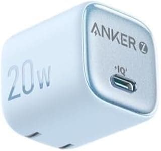 شاحن من أنكر بمنفذ USB متوافق مع آيفون 12 بمنفذ واحد بقدرة 20 واط مع شحن سريع وشوكات قابلة للطي وحماية التيار وتقنية GaN
